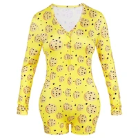 

Adult Onesie Family Christmas Pajama for Women V Neck Bodycon Long Sleeve Bodysuit Short Romper Sleepwear Pajamas