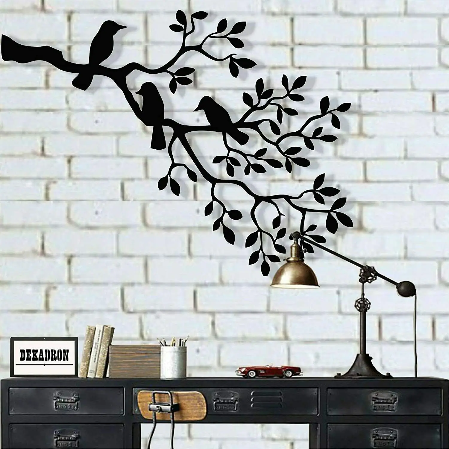 

Metal Birds Art,Metal Wall Decor,Birds on Branch Sculpture, Black