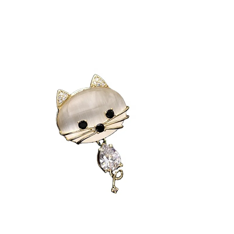 

XILIANGFEIZI New Designer Inspired No Perforation Magnet Corsage Suit Accessories Animal Brass Shell Cat Brooches, Gold silver