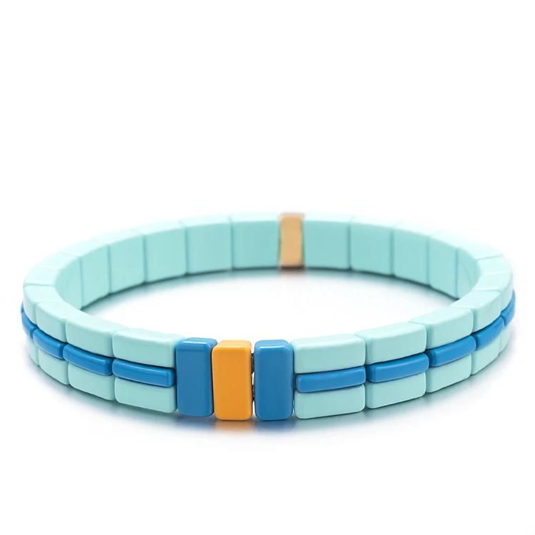 

2021 Bohemia Rainbow Bracelet Multi-color Enamel Beads Bracelets Handmade Tile Bangles for Women