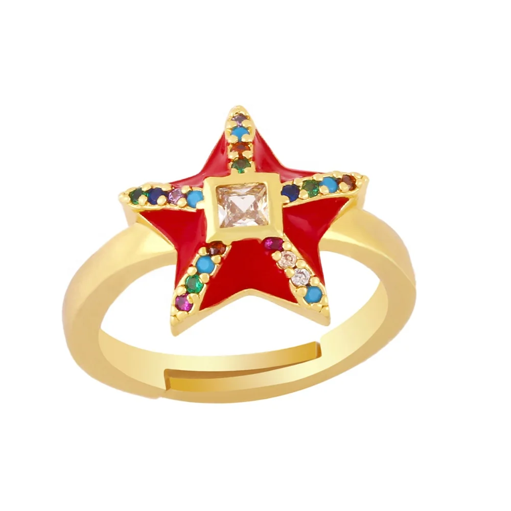 

Trendy Enamel Star Colorful CZ Rings Adjustable Jewelry Women Fashion 18k Gold Plated Girl Jewellery factory Outlet