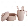 Biodegradable cheap chopsticks spoon cup dinner dinnerware sets cutlery set Plastic fiber wheat straw tableware set