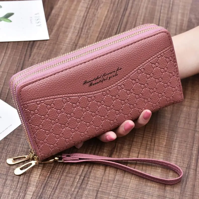 

Wholesale new women's wallets European and American long large capacity double zipper hand purse women's double hand grip Purse