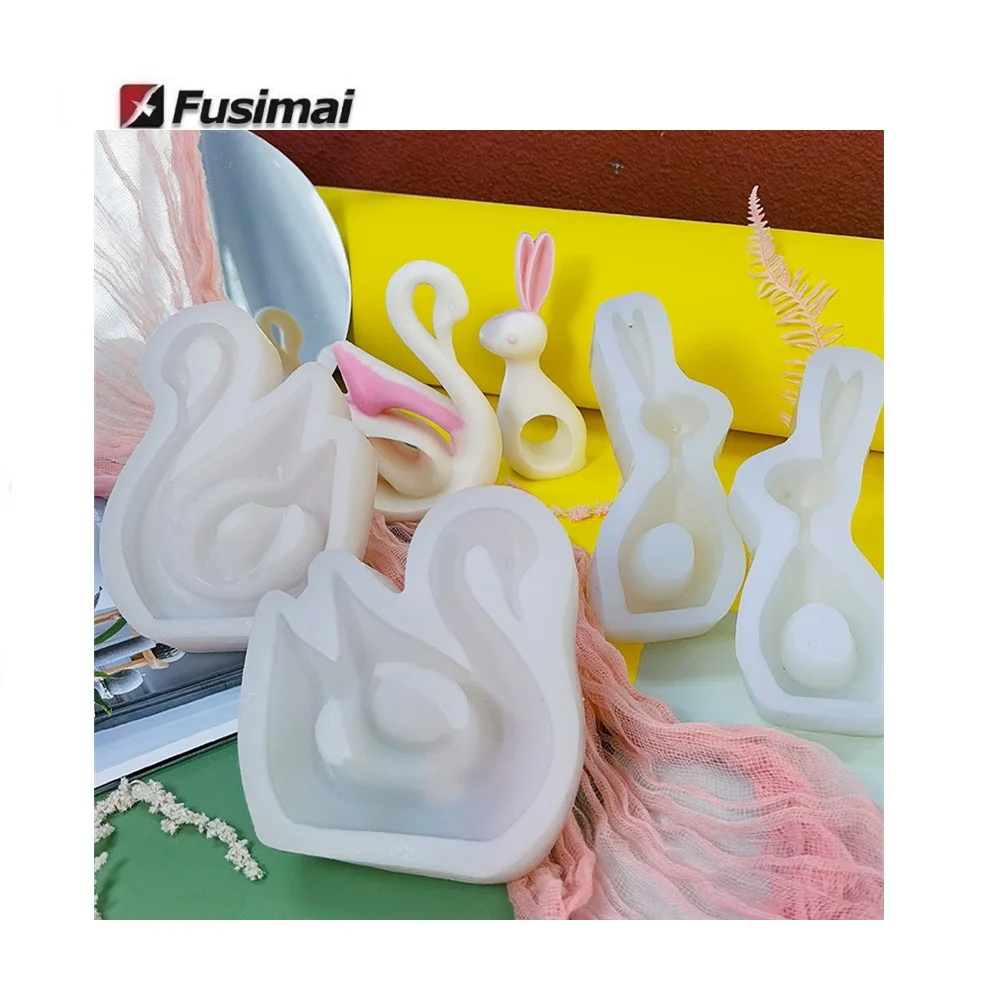 

Fusimai 3d Bunny Artistic Abstract Animal Image Mould Swan Fish Elephant Kiss Rabbit Silicone Candle Mold