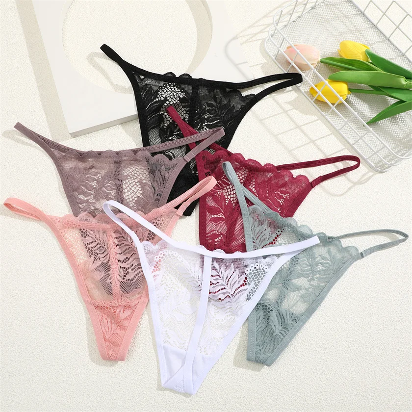 

FINETOO 2023 Hot Women Sexy Low Waist Daily Lace Panties Underwear Lady Breathable Comfortable Thongs Underpants