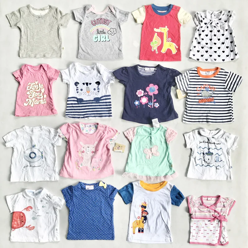 
Wholesale Mixed New Born Baby Boys Girls Short Sleeve O-Neck Cotton Cute Baby Clothes Stock Lots T-shirts 