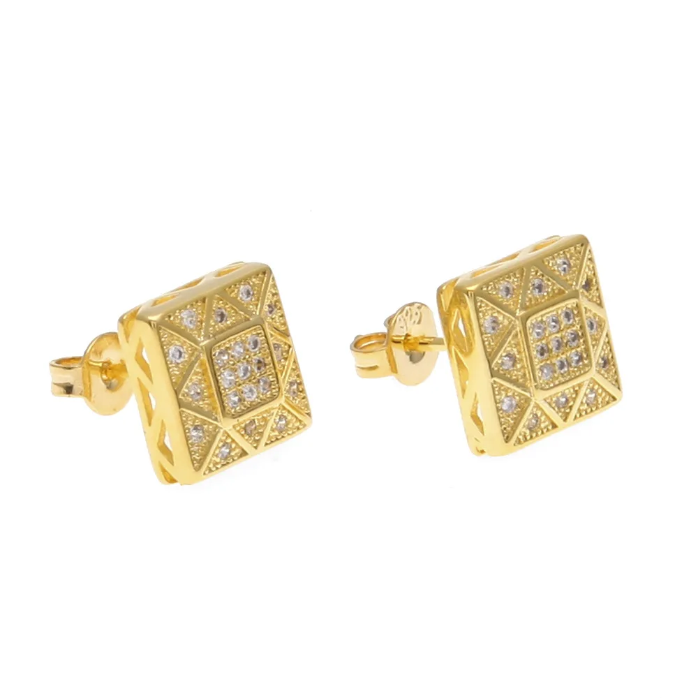 

Gold Silver Color Iced Out Bling Earring Women Men Fashion Hip Hop Jewelry CZ Rhinestone Square Stud Earrings, As pic shown