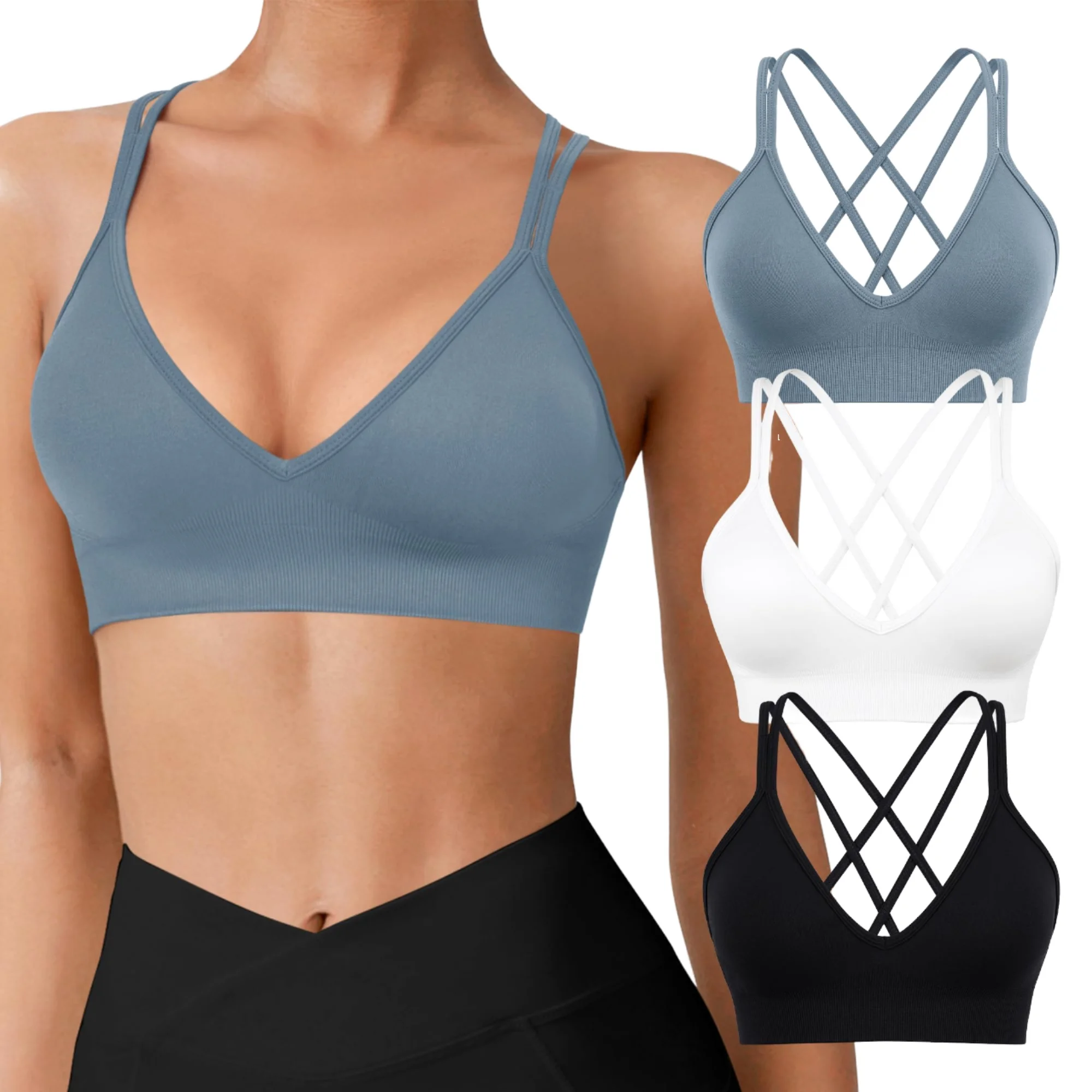 V领中等支撑交叉后背Sports Bra