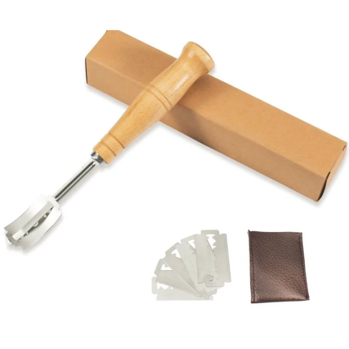 

Wooden Bread Lame Tools Bakery Scraper Bread Knife/Slicer/Cutter Dough Breads Scoring Lame with Blades and Cover