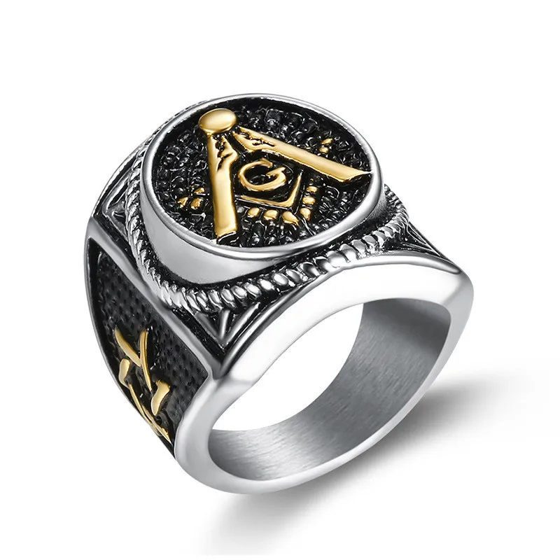 

Fashion Jewelry Men Vintage Ring Charm Freemason Masonic Rings Punk Biker Stainless Steel Jewelry