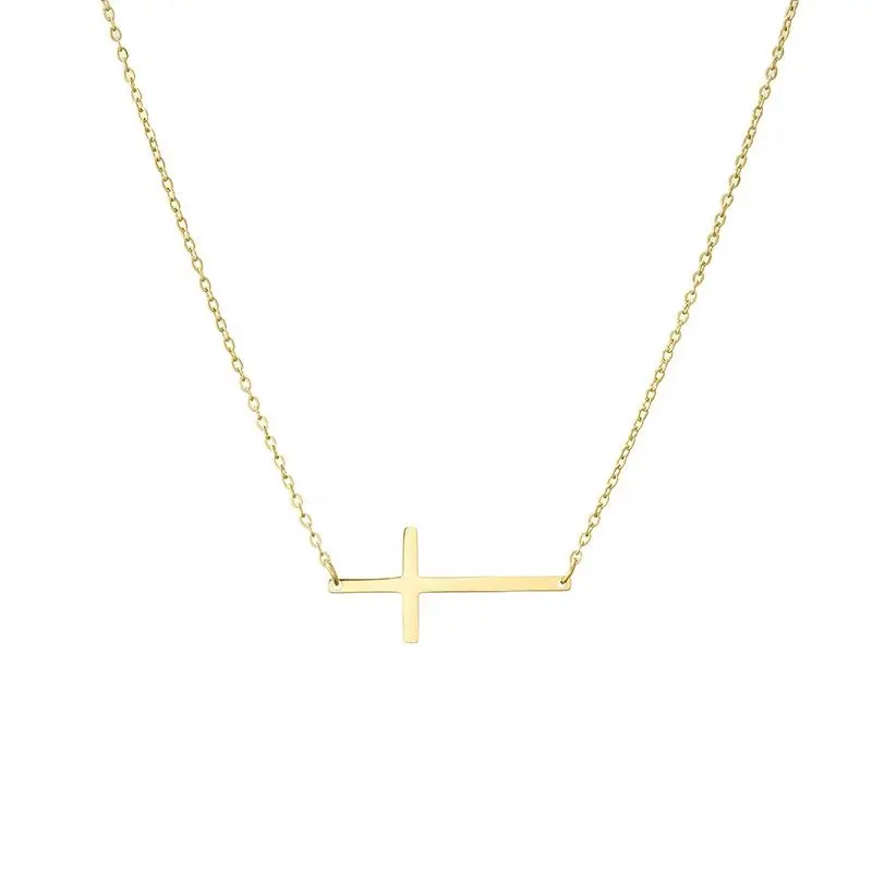 

Horizontal Cross Necklace Plated Gold Fashion Jesus Cross Necklace Jewelry