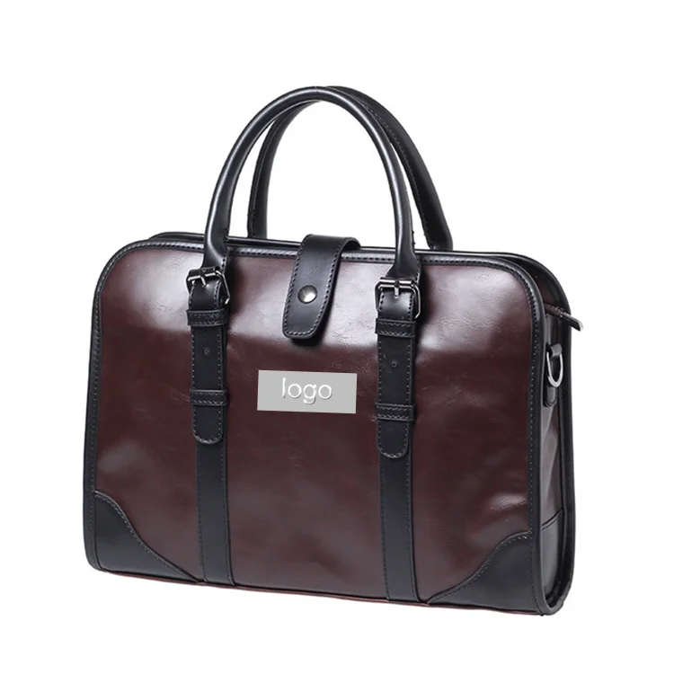

large size custom logo a3 17 inch crazy horse pu leather bag tote briefcase document brief case