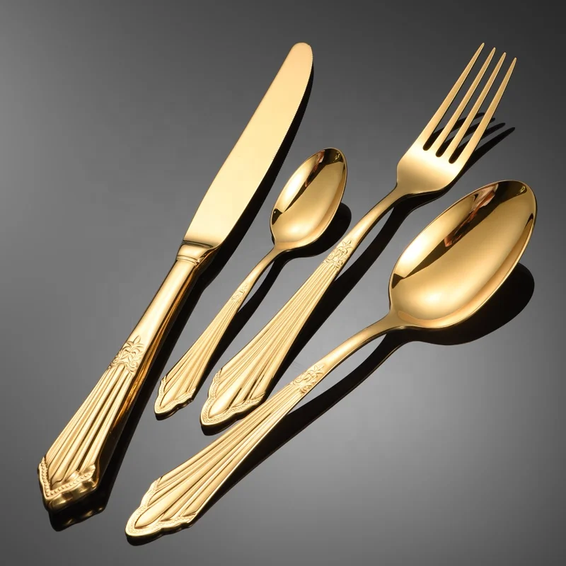 

Luxury high-end stainless steel golden cutlery set high-quality spoons forks and knife flatware sets