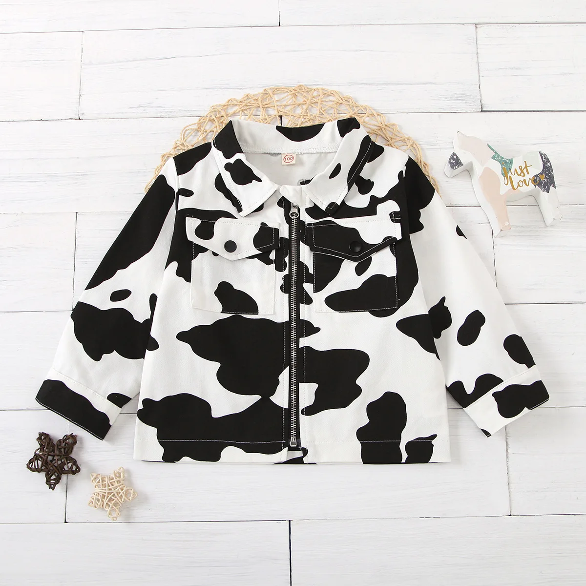 

Autumn Winter Girls Clothing Print Black And White Cow Color Coat