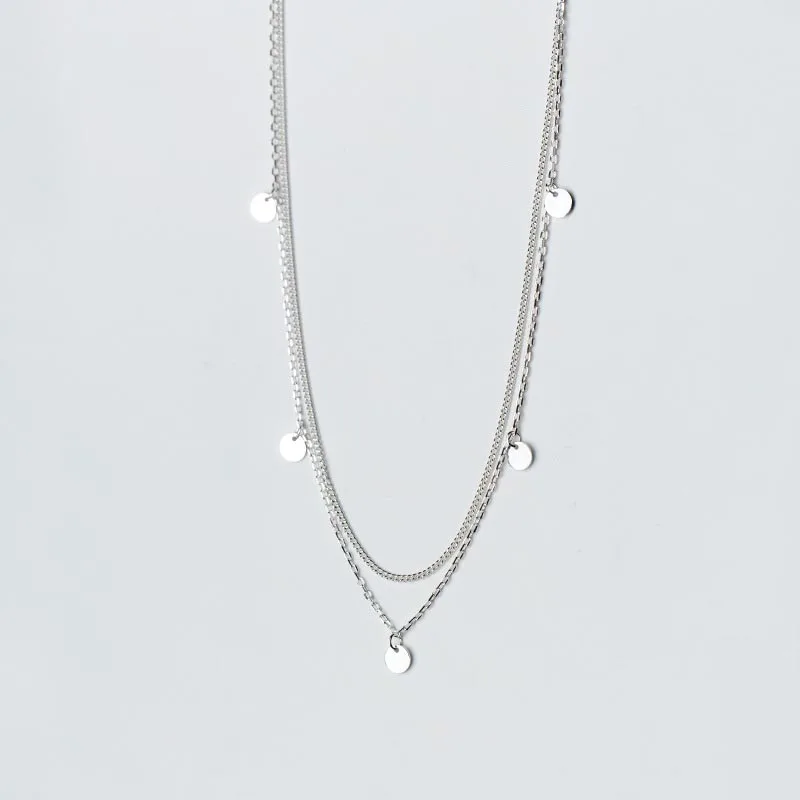 

N1497 Christian Silver Jewelry Silver Double Chain Female Chain Round Piece Clavicle Silver Necklace