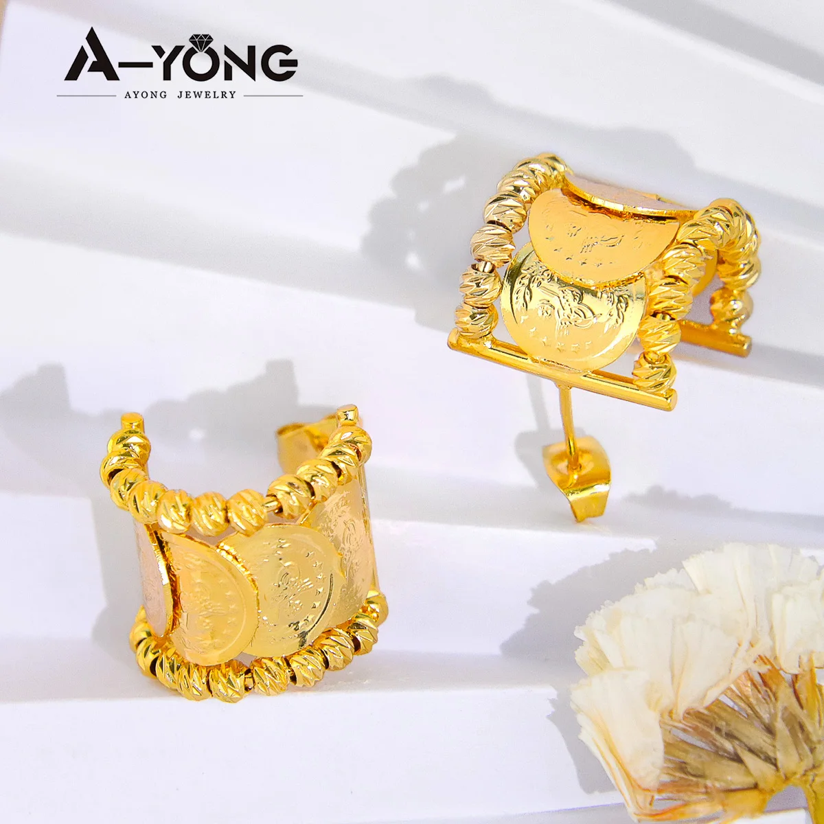 

Original Design Ayong Jewelry Arabic Earrings Gold Plated Vintage Coin Stud Earrings for Women