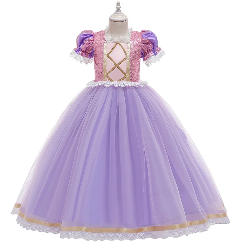 

girls dress elegant short sleeve Sequins new year princess children banquet wedding girl birthday Bandage dress skirt