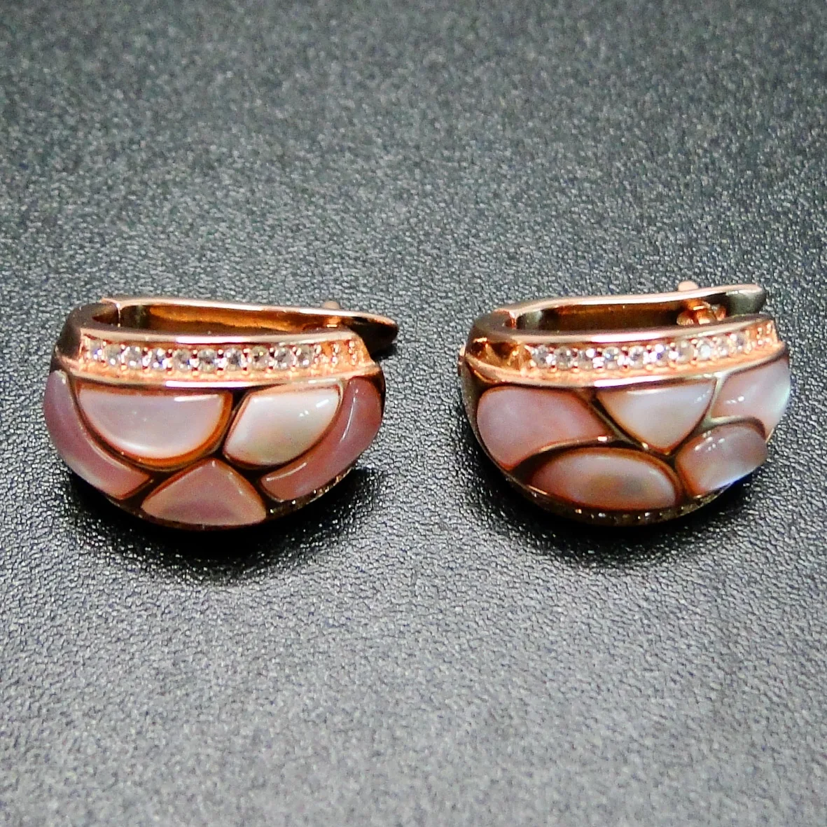 

Divas Dream 925 Sterling Silver 18K Pink Gold Mother of Pearl With Cubic Zirconia Earrings Inlay Jewelry