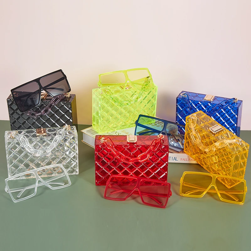 

2021 Purse With Sunglasses Clear Bags Women Jelly Handbags Women Clutch Luxury Acrylic Purse And Sunglasses Set