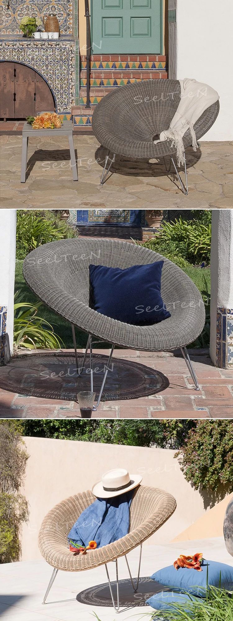 Silver aluminum frame rattan/wicker hotel outdoor garden chair