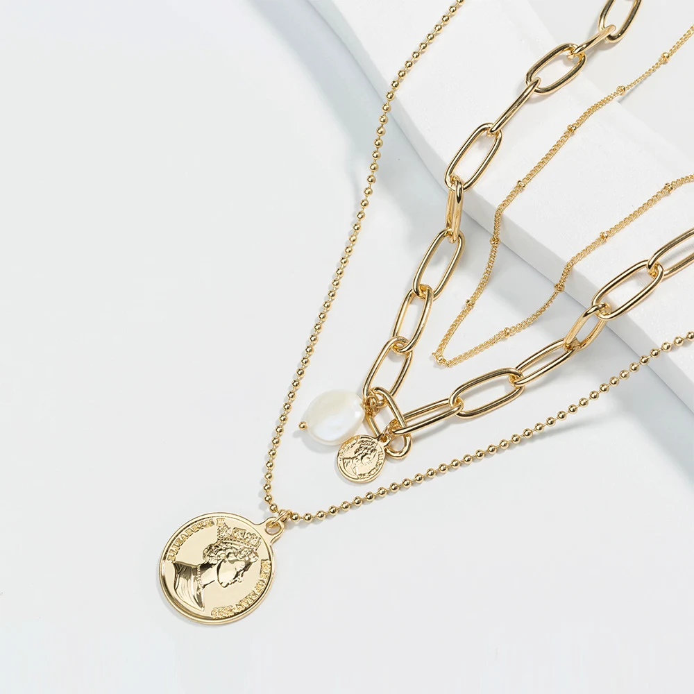 

Alloy necklace multilayer relief coin pendant portrait of the queen necklace