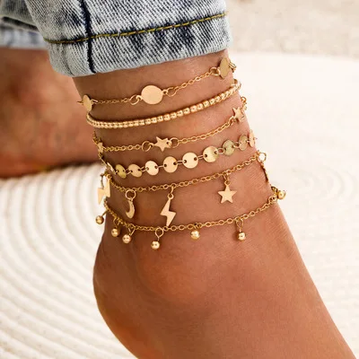 

Hot Multilayers Chain Moon Charm Anklet Summer Beach Barefoot Foot Chain Anklets