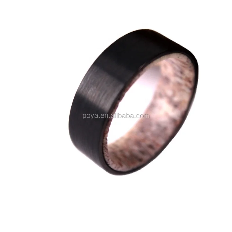 

8mm Black Brushed Tungsten Outer with Interior Elk Antler Mens Wedding Band