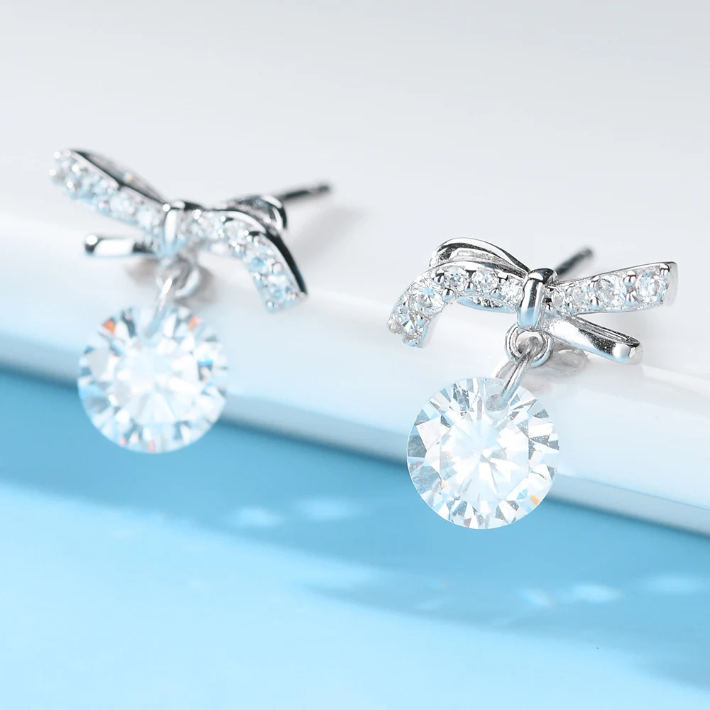 

Arete Korean Cute 925 Sterling Silver Jewelry Drop Dangle Bow Earring Handing Stone For Girl Women joyeria de plata