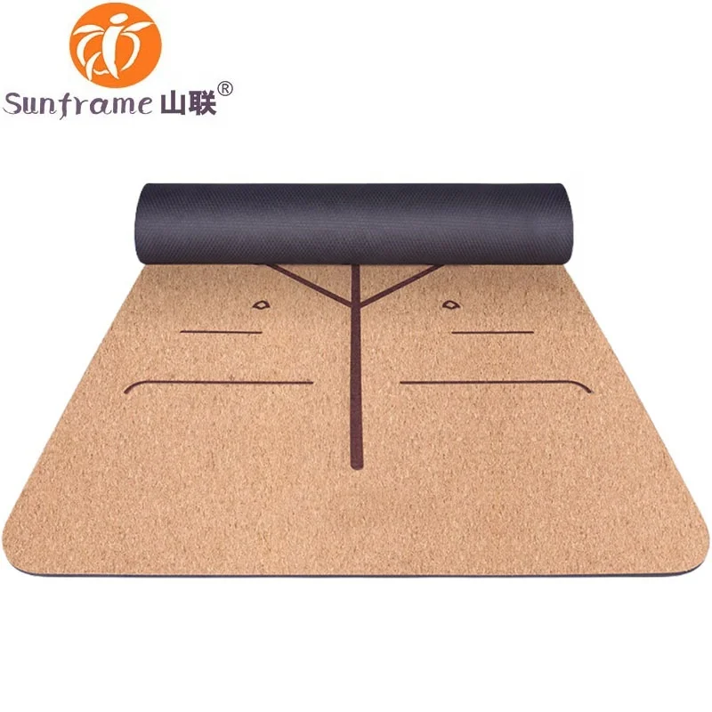 Sunframe cork yoga mat with tpe bottom thicker smooth surface  cork no creases no smell  dry and wet non-slip 183x65cm T6mm