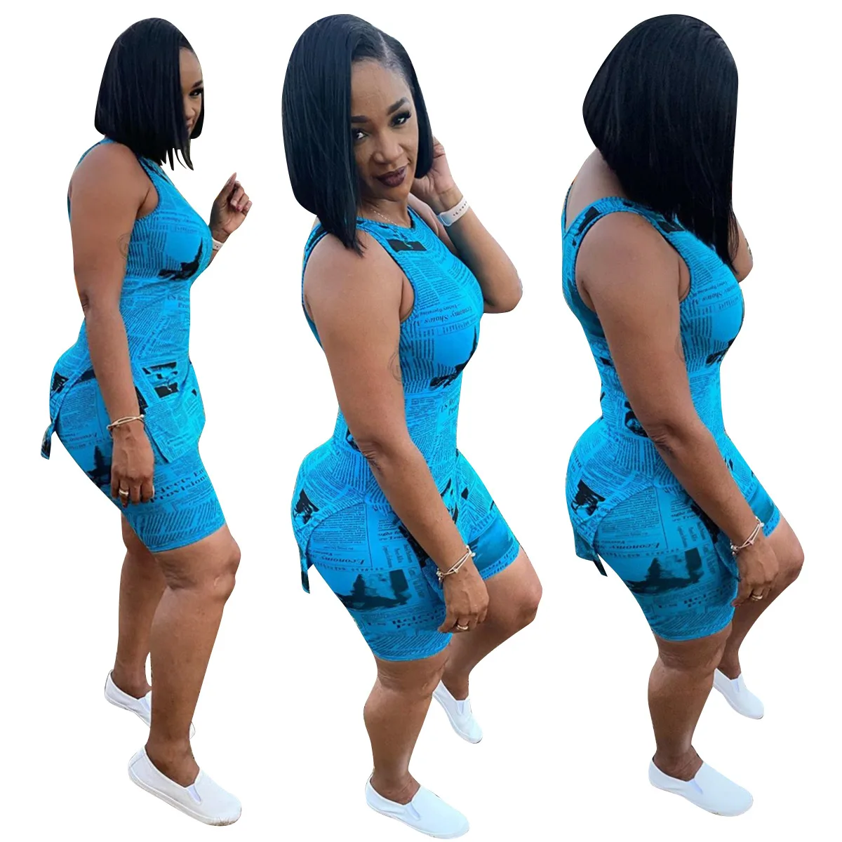 

AI09-181 Two Piece Set Summer Clothes for Women Top Biker Shorts Sweat Suits