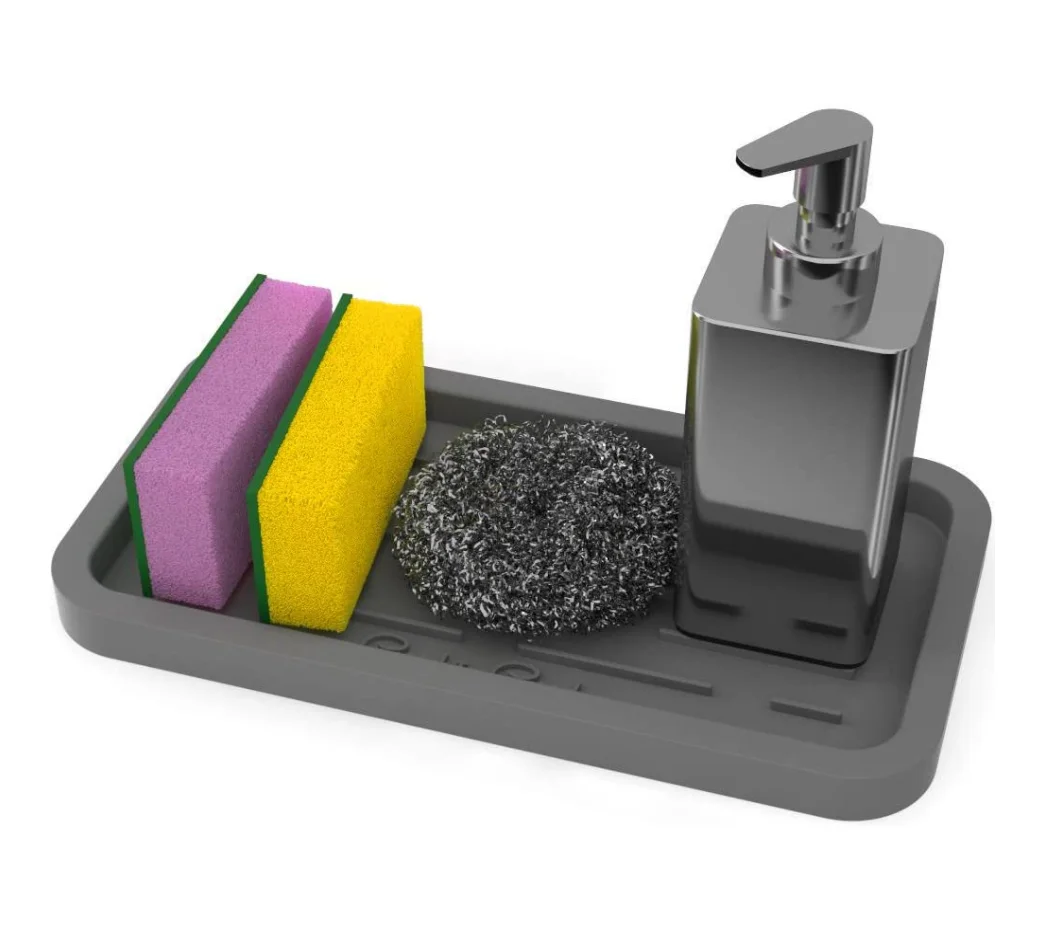 

2020 Best seller kitchen sink organizer tray for sponge silicone sponge holder, Black and gray