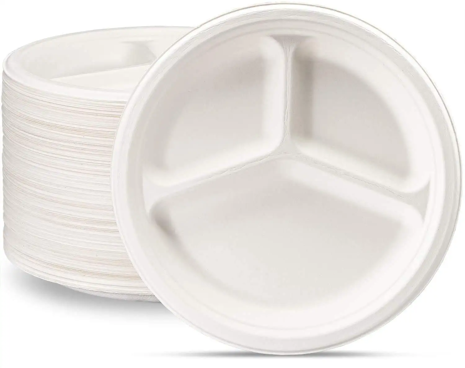 

Wholesale 100% Compostable 9 Inch Heavy-Duty Plates 3 Compartment Eco-Friendly Disposable Sugarcane Paper Plates