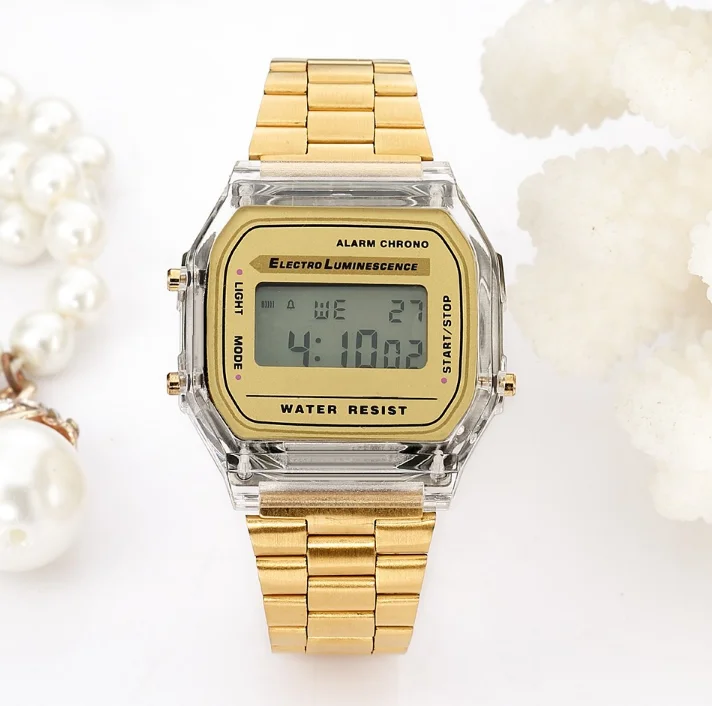 

Top Brand 2020 New Arrival Dazzle Colorful Digital Watches for Women Luxury Transparent watch Reloj de mujer, 12colors