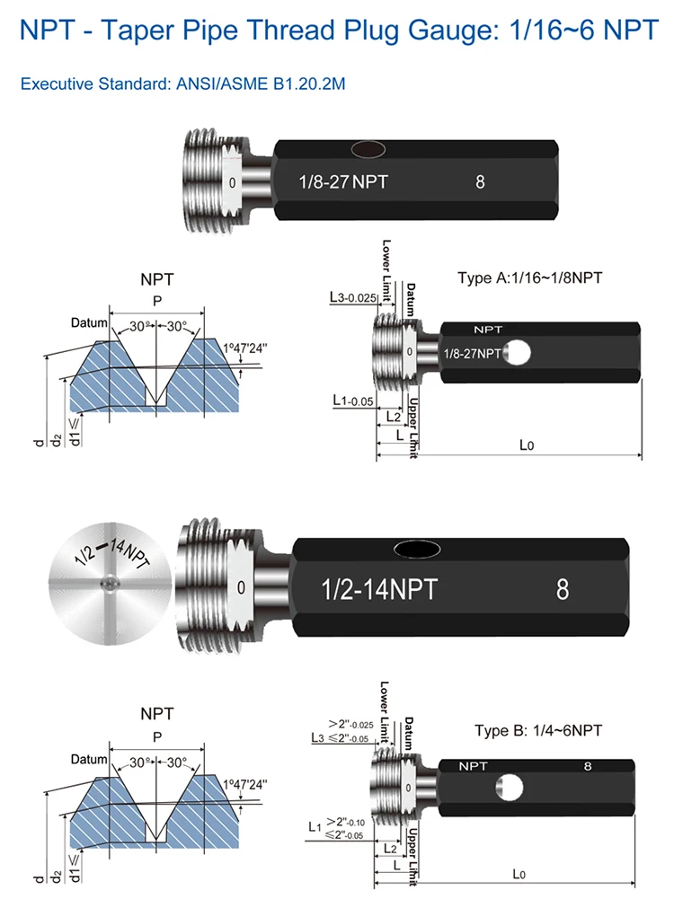 Npt Screw Thread Ring Gage Go Nogo Taper Thread Plug Gauges 1/166 Npt