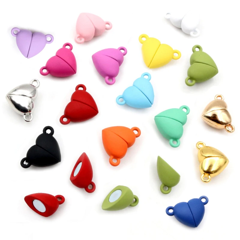 

5set Love Heart Shaped Magnetic Connected Clasps Beads Charms End Caps for DIY Couple Bracelet Necklace Making Jewelry, Multi-colors