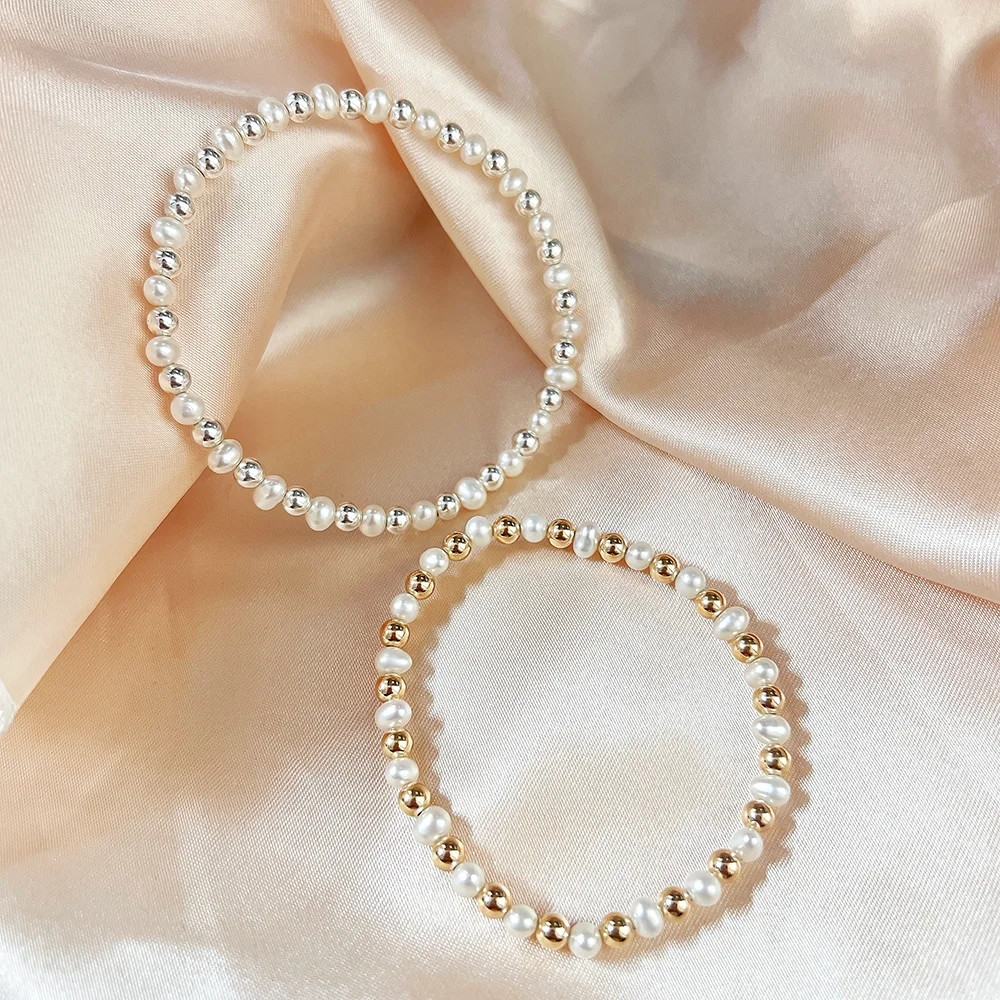 New Style High Quality 14k Gold Filled Beaded Pearl Bracelet Fashion Permanent Jewelry for Women
