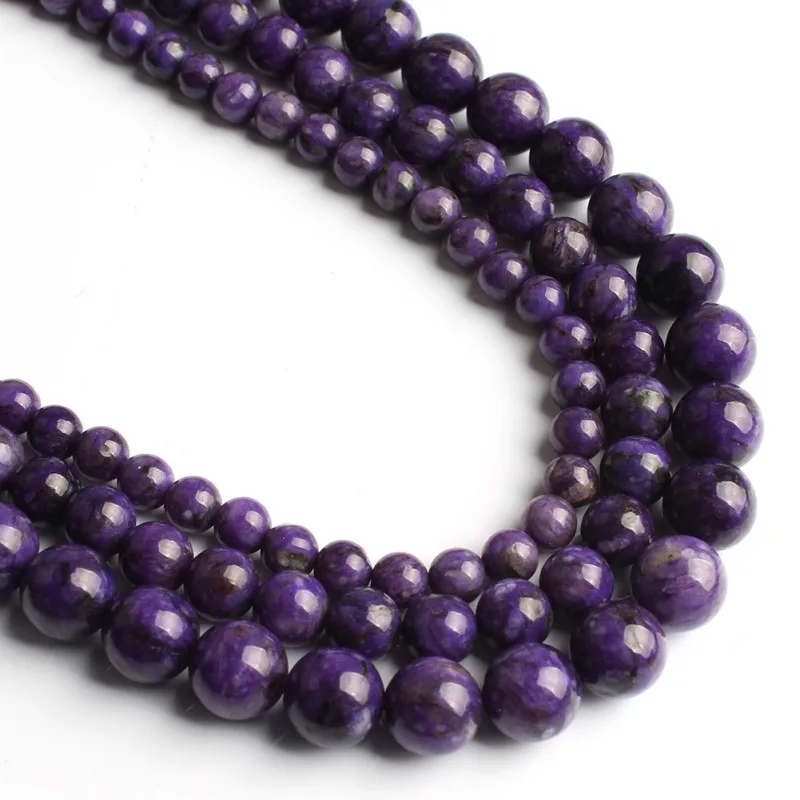 

Wholesale Smooth Round Loose Beads Dyed Purple Charoite Stone Beads for Jewelry Making