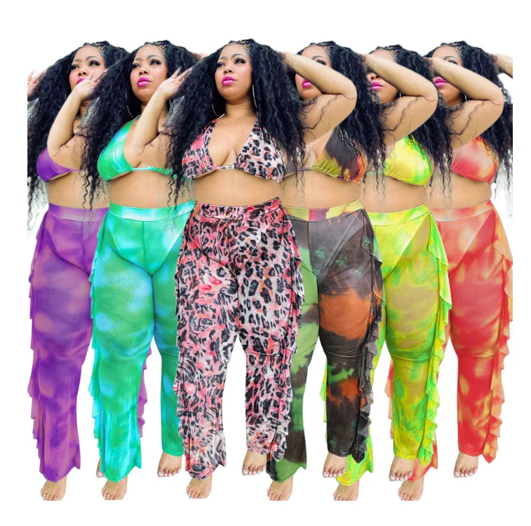 

Summer High Waisted Loose Pants Leopard Sexy Plus Size Bikini Swimsuit for Women 2021 with Underwear, As pictures
