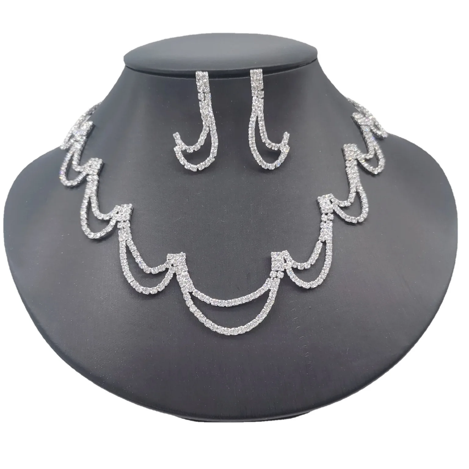 

Minimalist Tennis Crystal Rhinestone Jewelry Set Moon Necklace Earring Set Wedding Jewelry Sets Bridal