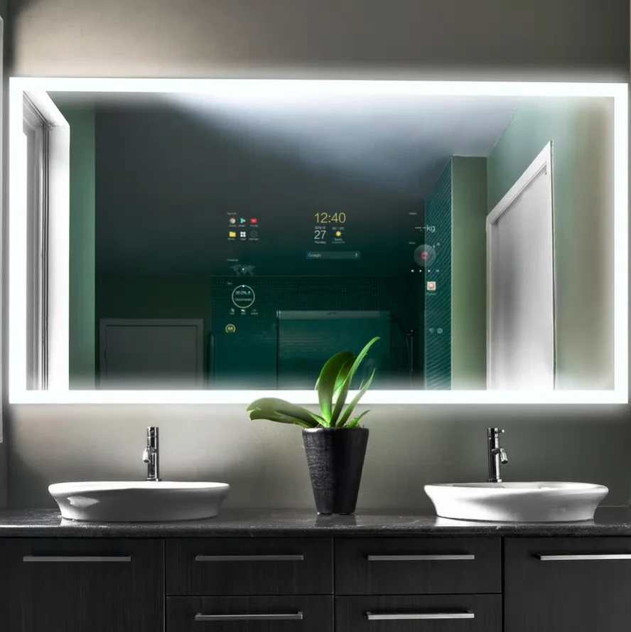 Hotel lighted vanity mirror screen, smart high tech vanity mirror with lights