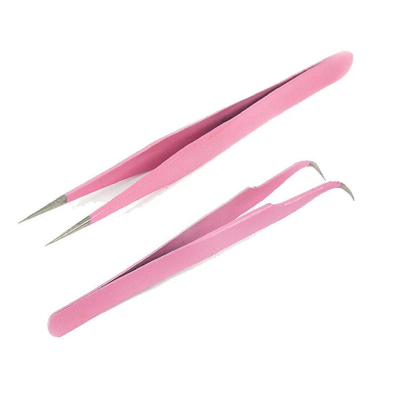 

Eyelash tweezers pink straight pointed stainless steel tweezers