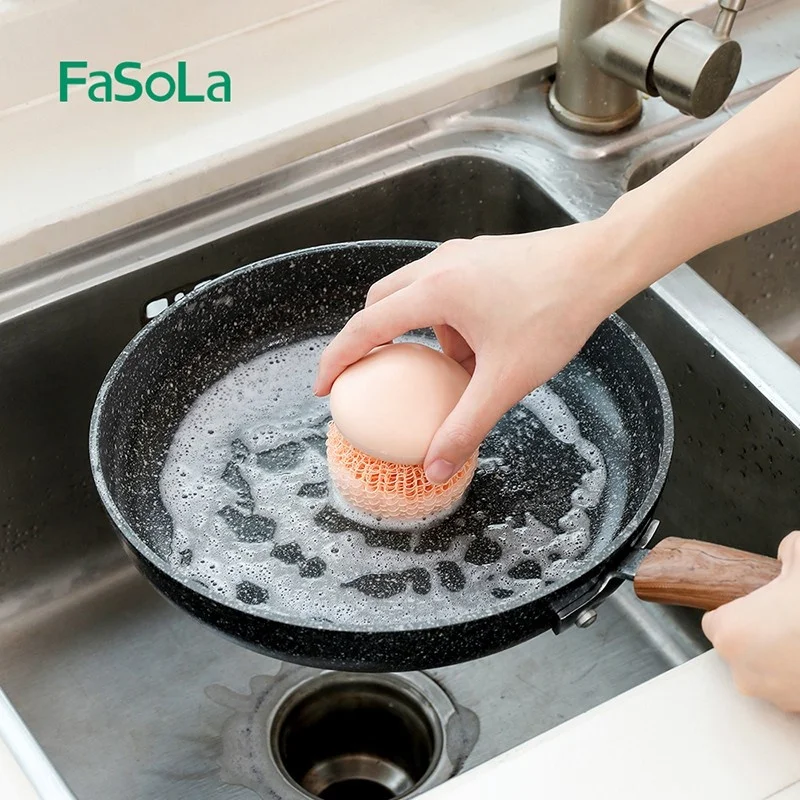 

Fasola Washable Fruit Vegetable Brushes Mushroom Shape Cleaning Brush Kitchen Soap Dispense Polyester Dish Bowl Cleaning Brush, Pink/green