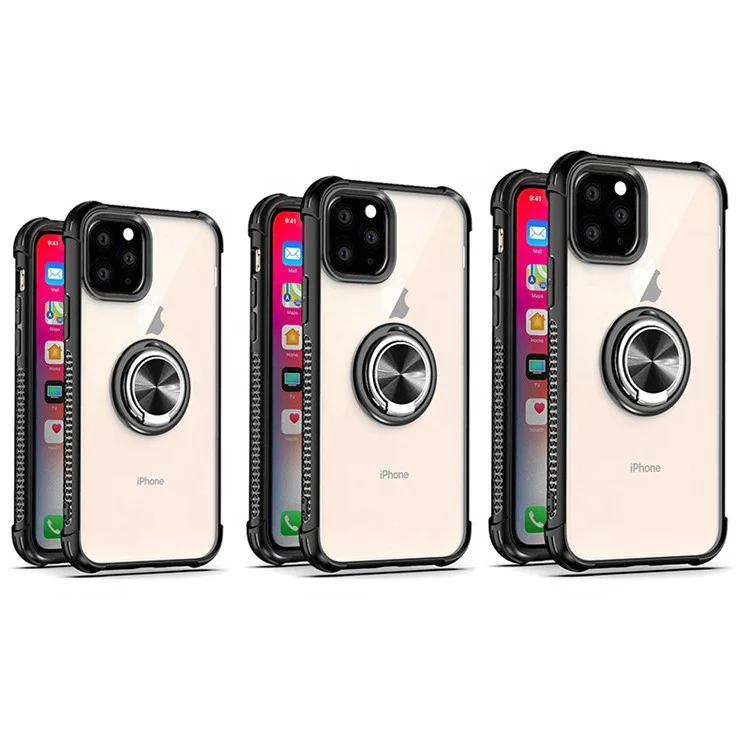 

Heavy Duty Cell Phone Case for iPhone 11 Rugged Clear PC TPU Bumper Shockproof Cover with Ring kickstand for iPhone XS
