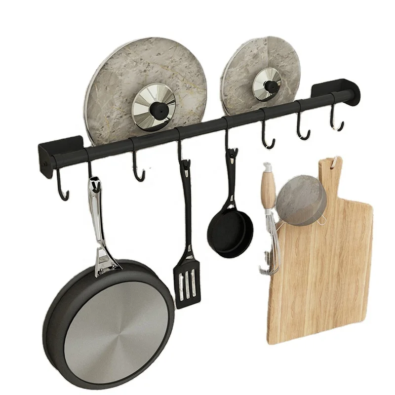 

. Wholesale Stainless steel kitchen shelf wall mounted nailless hanging rack pan pot rack holder cookware storage, Natural