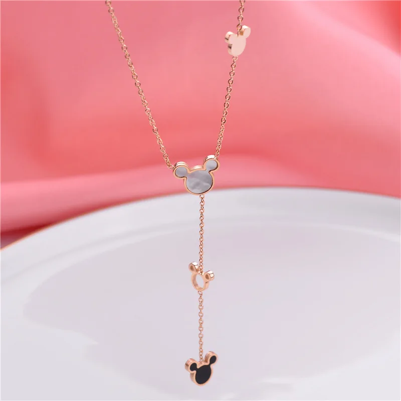 

Cartoon Mouse Pendant Chain Stainless Steel Necklace Inlaid Fashion Women Jewelry Birthday Gift, Picture shows