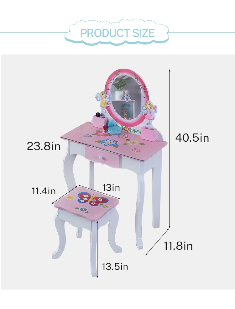 Wholesale Custom Kids Vanity Set Wooden Kids Dressing Table With Mirror
