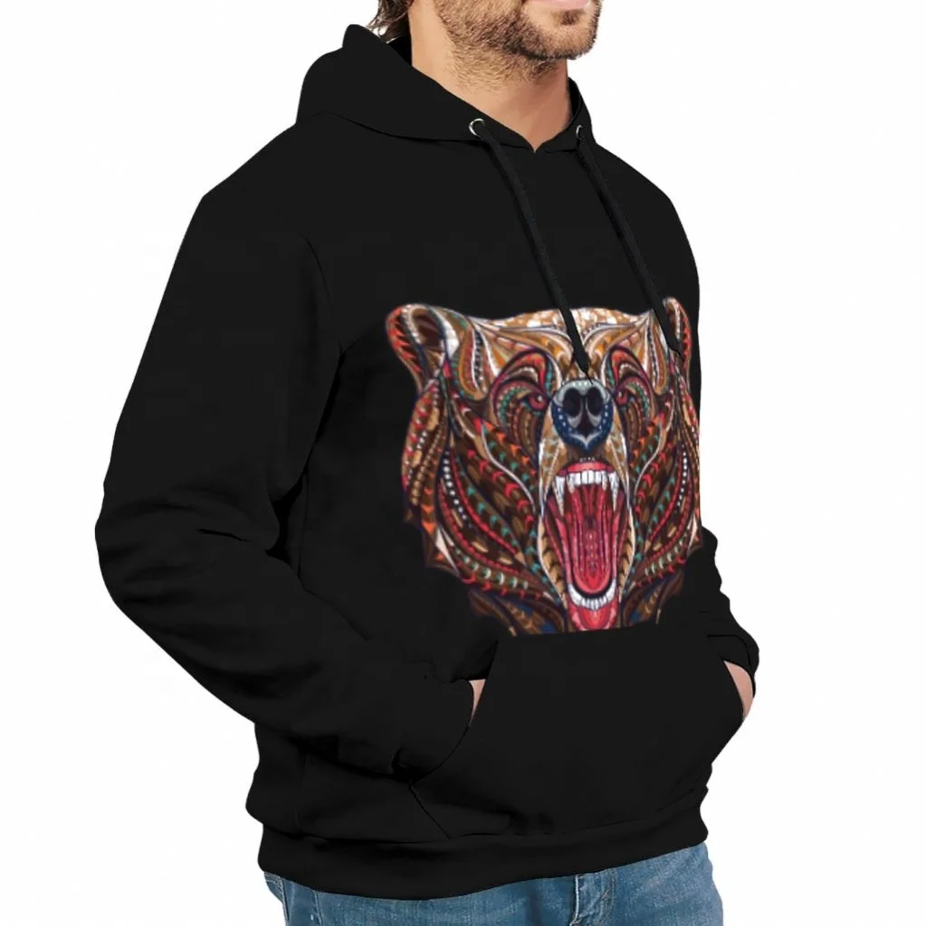 

Custom 2021 High Quality Pullover Bear Indian Pattern Men's Hoodies Bulk Oversized Hoodie