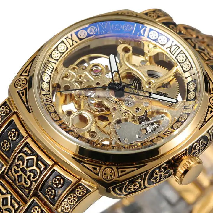 FORSINING Automatic Men Watch Luxury Square Hollow Skeleton Mechanical Clock Stainless Steel Vintage Man Watches Waterproof