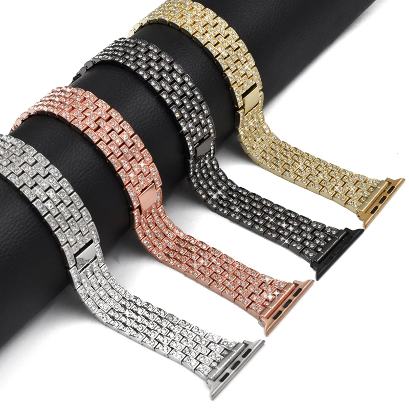 

Coolyep Diamond Luxury Stainless Steel Metal Watch Bands For Apple Correas Strap