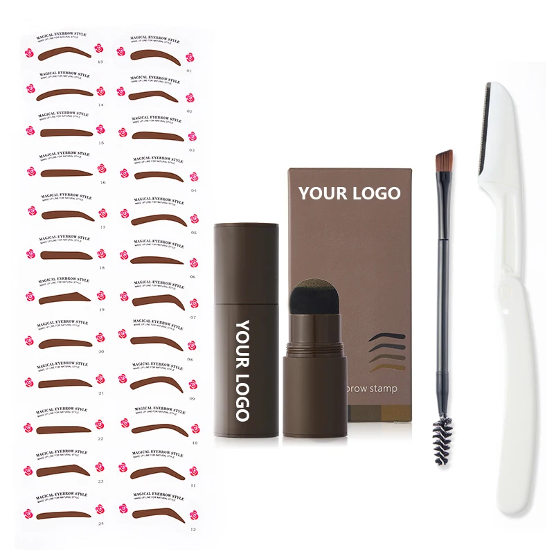 

Hot Sell Eyebrow Stamp Stencil Kit with Reusable Eyebrow Stencil, One Brushes brow stamp And Eyebrow Trimming Knife Brow Stamp, 4 colors